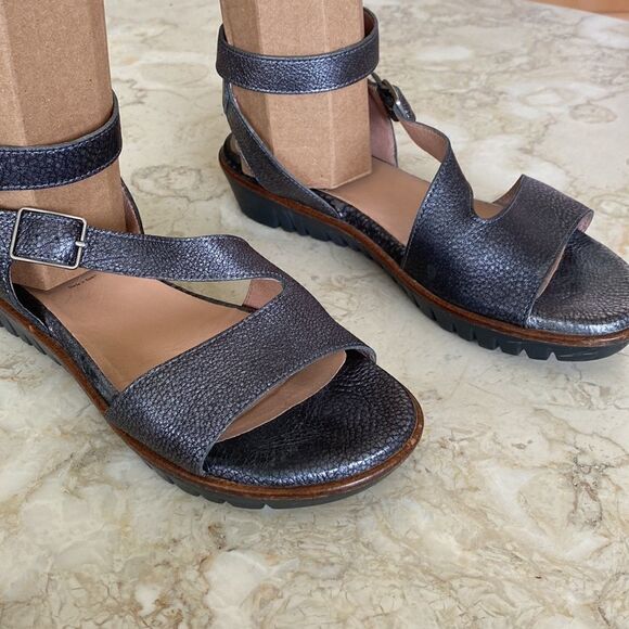 Wonders Leather Sandals Metallic Grey Ankle Strap - Picture 5 of 13